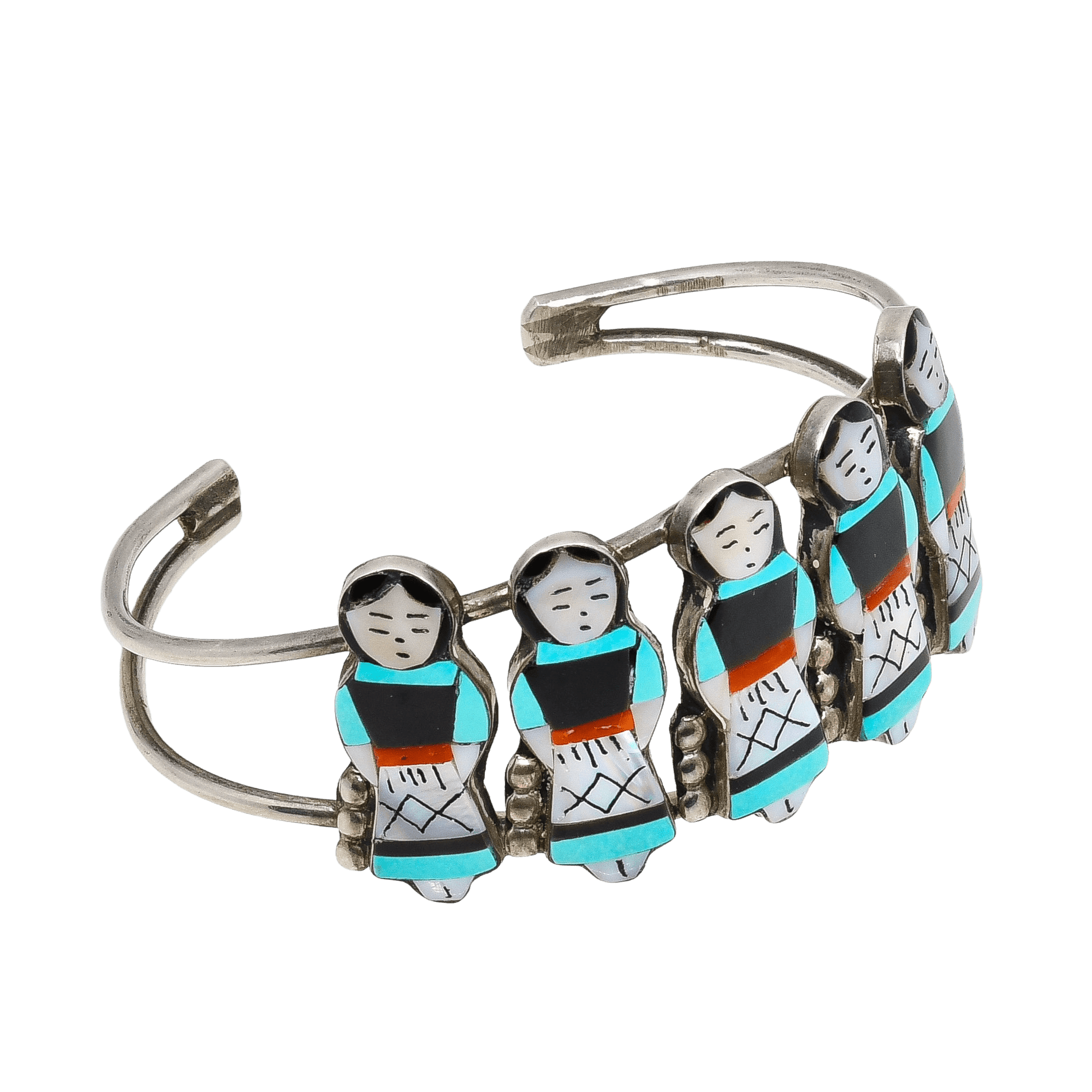 Vintage Zuni Bracelet of Inlay Maidens by Theresa Waseta - Turquoise & Tufa