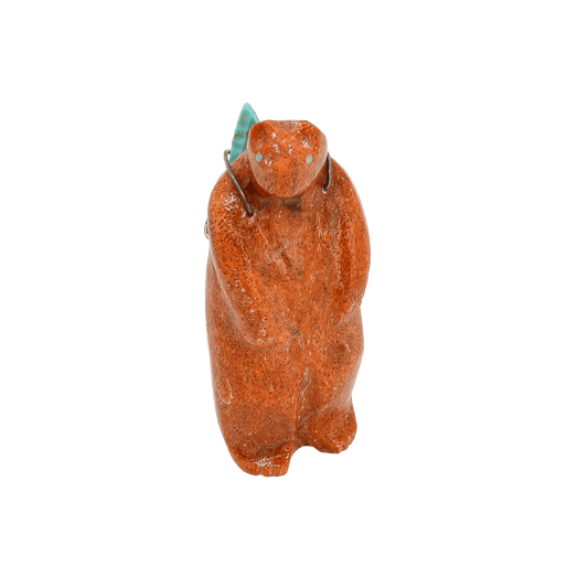Vintage Zuni Coral Bear Fetish With Turquoise Bundle - Turquoise & Tufa