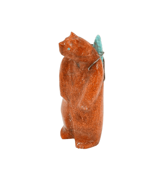 Vintage Zuni Coral Bear Fetish With Turquoise Bundle - Turquoise & Tufa