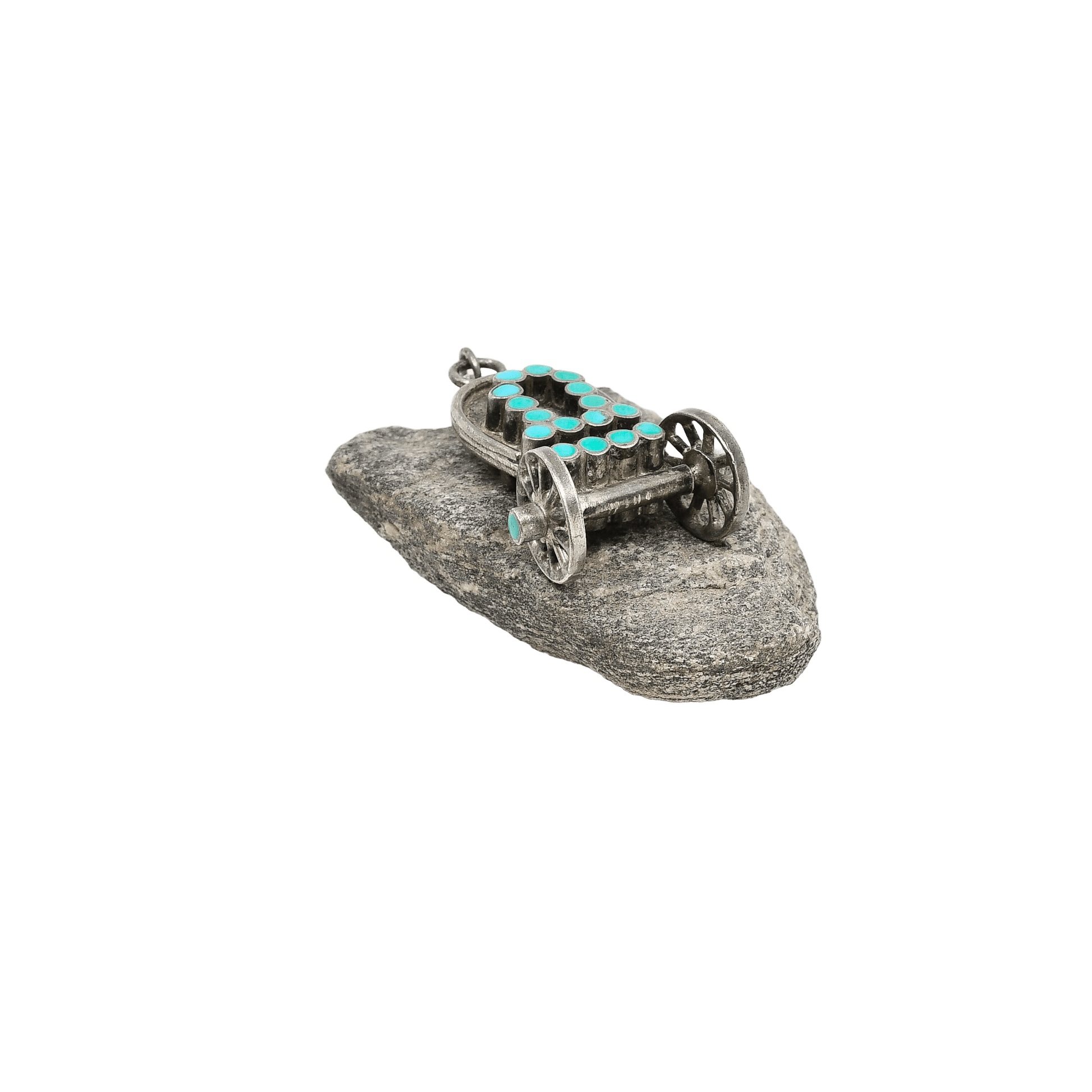 Vintage Zuni Covered Wagon Pendant by Vincent and Marvina Dishta - Turquoise & Tufa