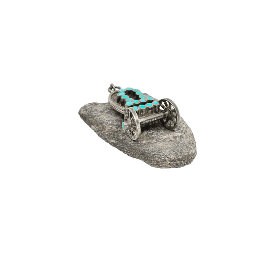Vintage Zuni Covered Wagon Pendant by Vincent and Marvina Dishta - Turquoise & Tufa
