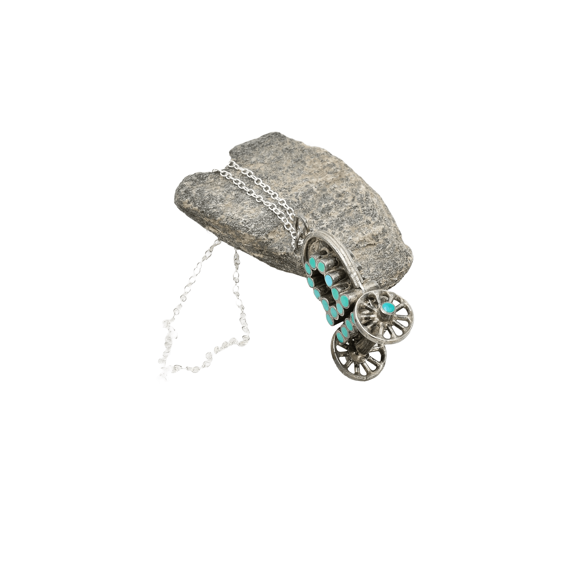 Vintage Zuni Covered Wagon Pendant by Vincent and Marvina Dishta - Turquoise & Tufa