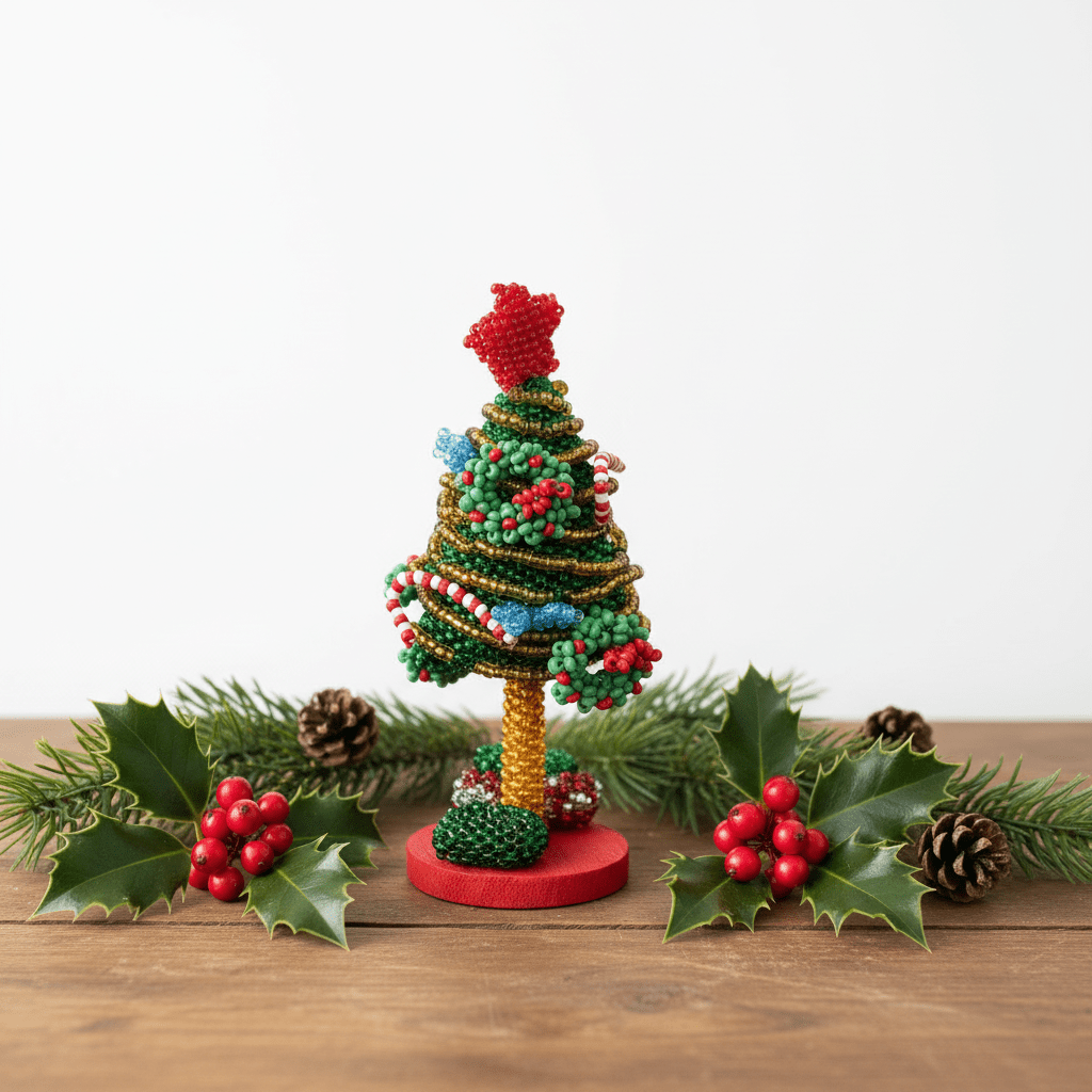 Vintage Zuni Hand Beaded Christmas Tree By Larissa Gasper - Turquoise & Tufa