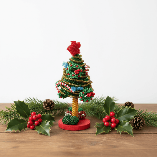 Vintage Zuni Hand Beaded Christmas Tree By Larissa Gasper - Turquoise & Tufa