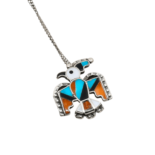 Vintage Zuni Inlay Bird Pin Pendant - Turquoise & Tufa