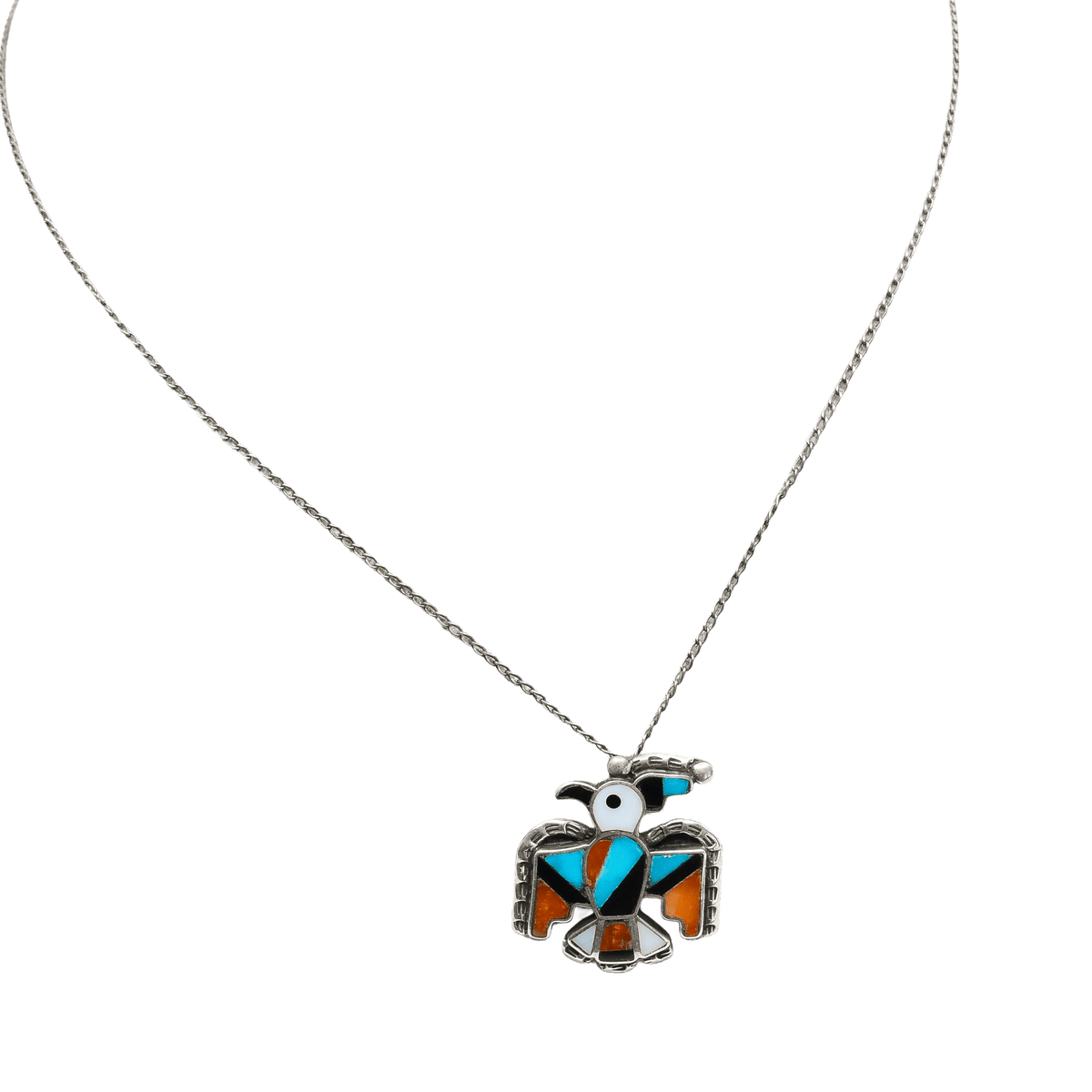 Vintage Zuni Inlay Bird Pin Pendant - Turquoise & Tufa