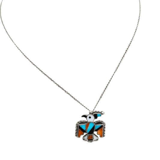 Vintage Zuni Inlay Bird Pin Pendant - Turquoise & Tufa