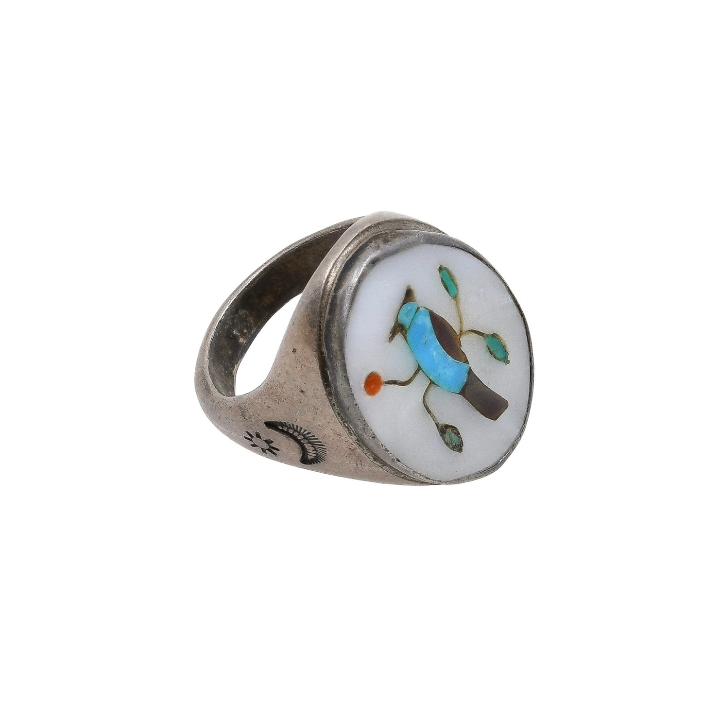 Vintage Zuni Inlay Blue Jay Men's Ring - Turquoise & Tufa