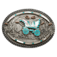 Vintage Zuni Inlay Buckle of A Covered Wagon by Vincent and Marvina Dishta - Turquoise & Tufa