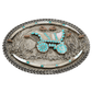 Vintage Zuni Inlay Buckle of A Covered Wagon by Vincent and Marvina Dishta - Turquoise & Tufa