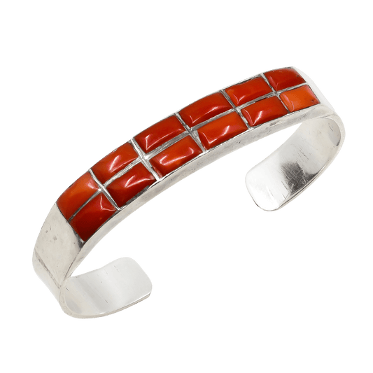 Vintage Zuni Inlay Coral Bracelet - Turquoise & Tufa