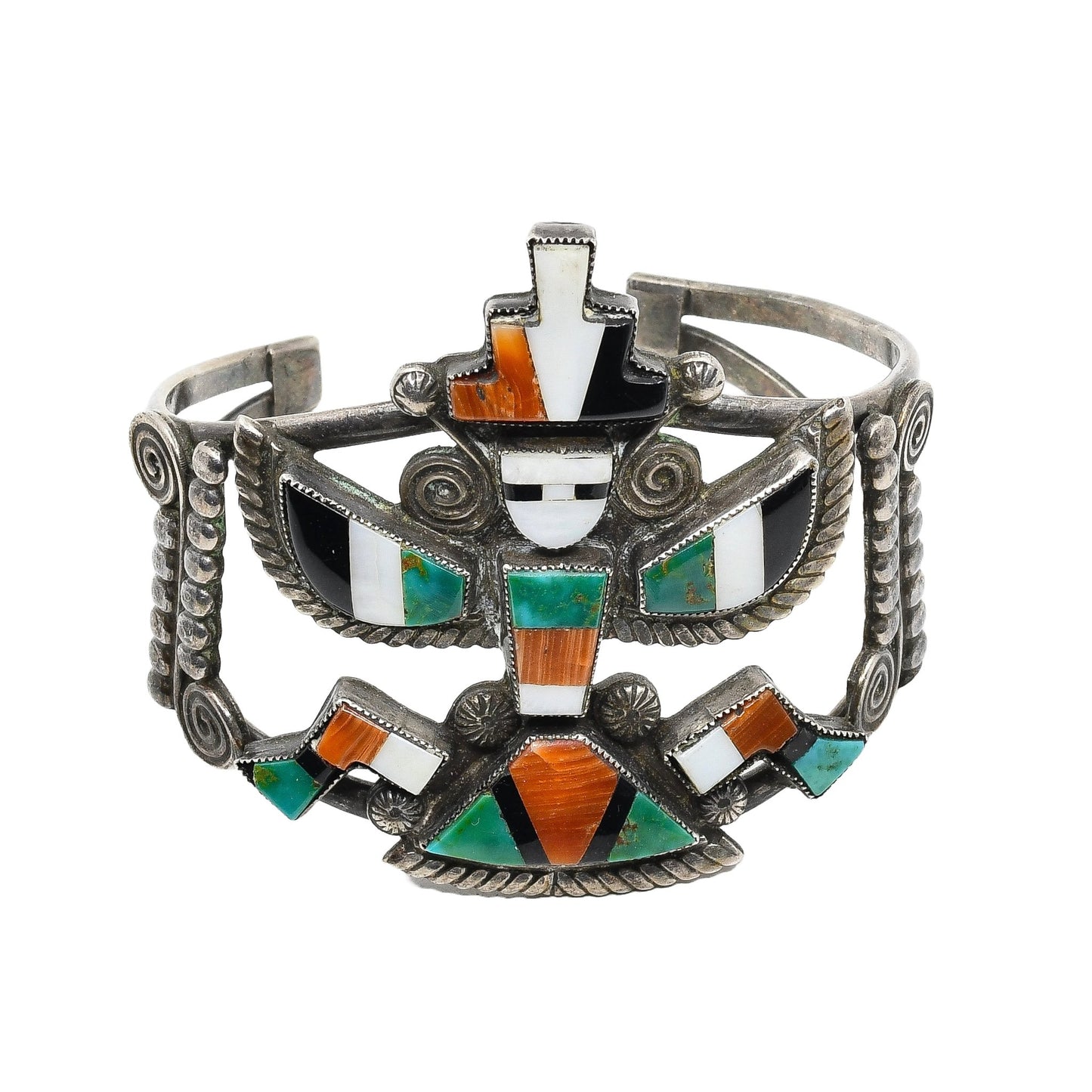 Vintage Zuni Knifewing Inlay Bracelet of Silver and Multi Stones - Turquoise & Tufa