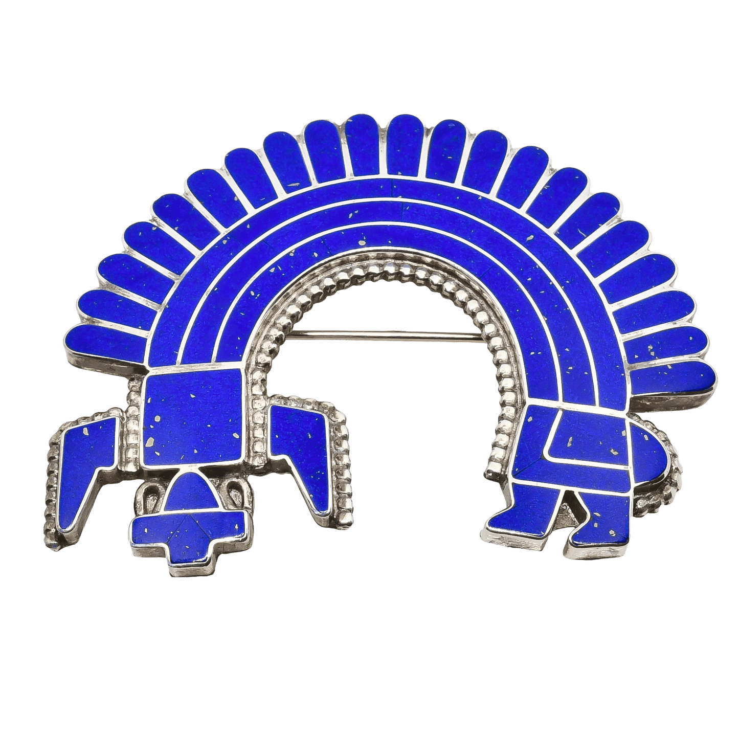 Vintage Zuni Lapis Rainbow Man Pin Pendant by Fadrian Bowannie - Turquoise & Tufa