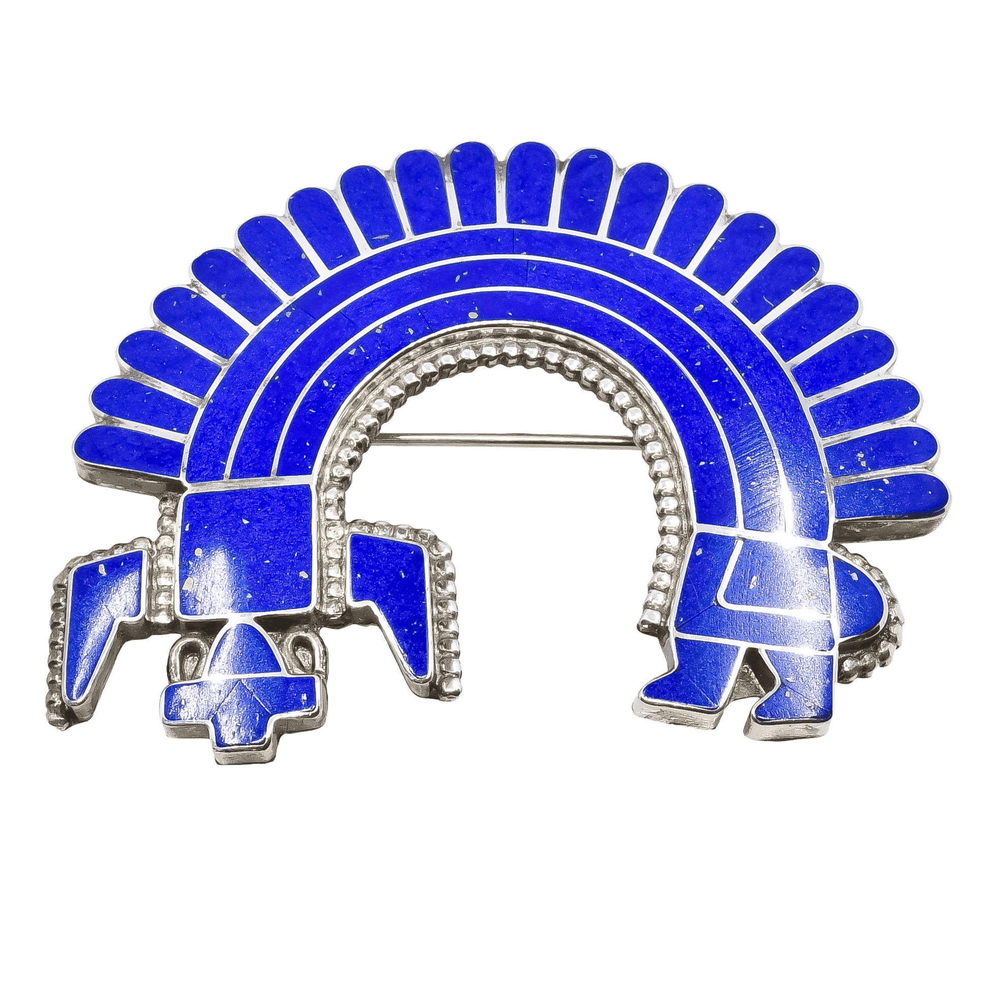 Vintage Zuni Lapis Rainbow Man Pin Pendant by Fadrian Bowannie - Turquoise & Tufa