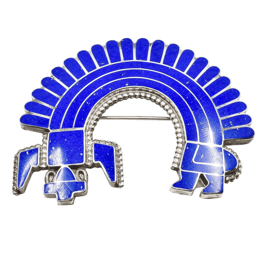 Vintage Zuni Lapis Rainbow Man Pin Pendant by Fadrian Bowannie - Turquoise & Tufa