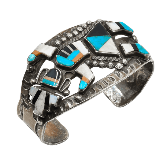 Vintage Zuni Rainbow Man Cuff Bracelet of Inlay - Turquoise & Tufa