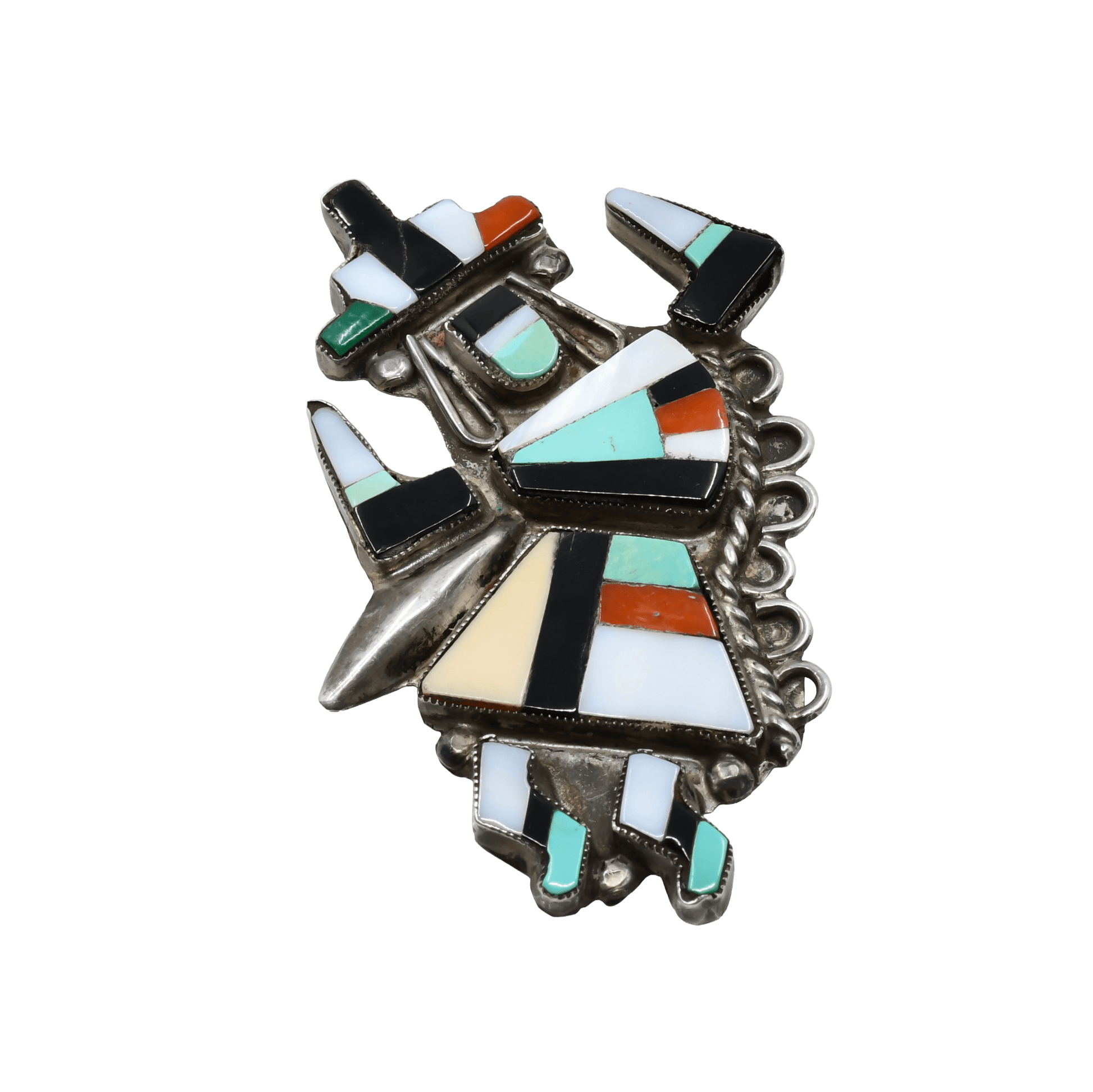 Vintage Zuni Rainbow Man Pin Pendant of Inlay - Turquoise & Tufa