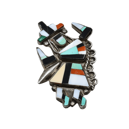 Vintage Zuni Rainbow Man Pin Pendant of Inlay - Turquoise & Tufa