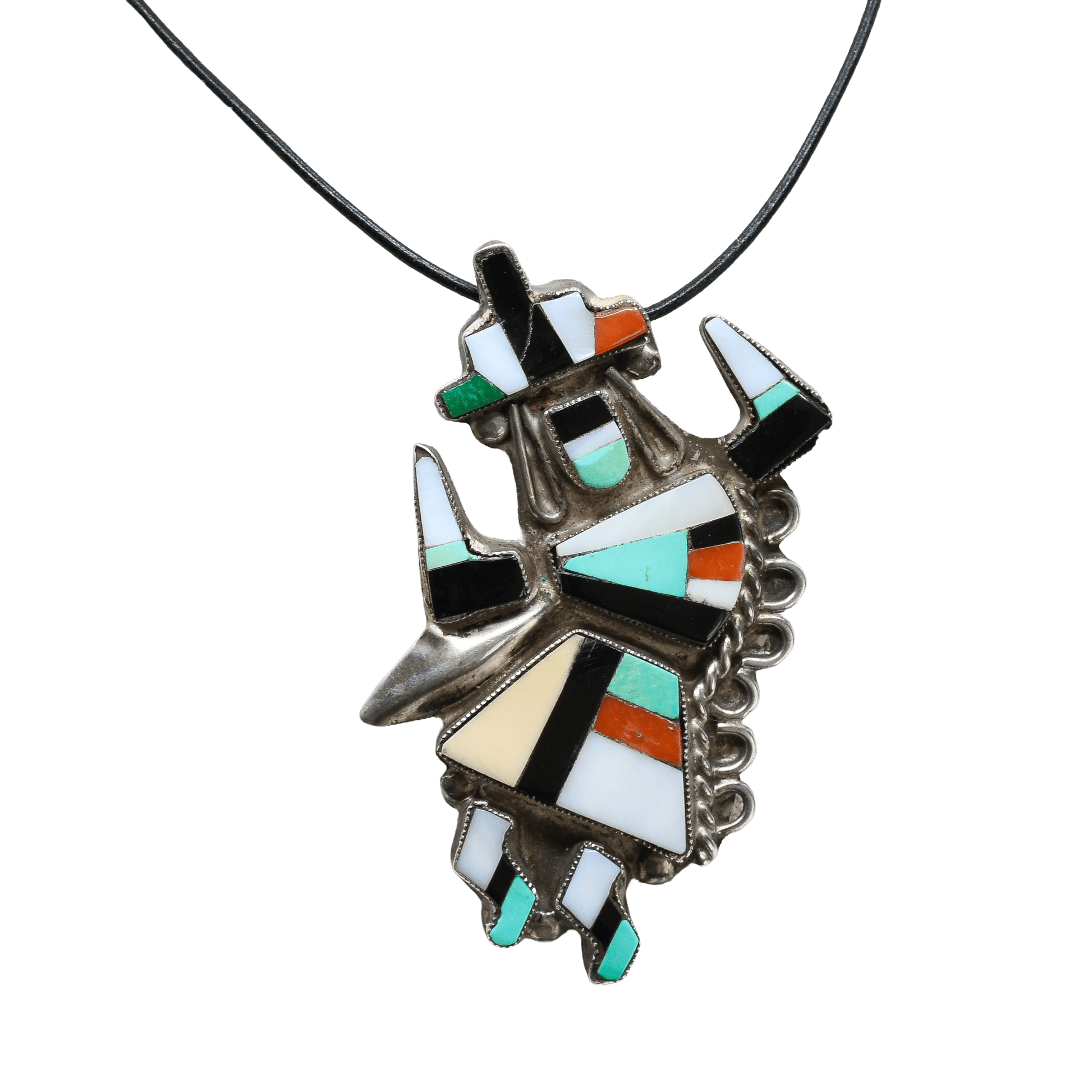 Vintage Zuni Rainbow Man Pin Pendant of Inlay - Turquoise & Tufa