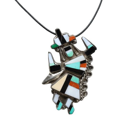Vintage Zuni Rainbow Man Pin Pendant of Inlay - Turquoise & Tufa