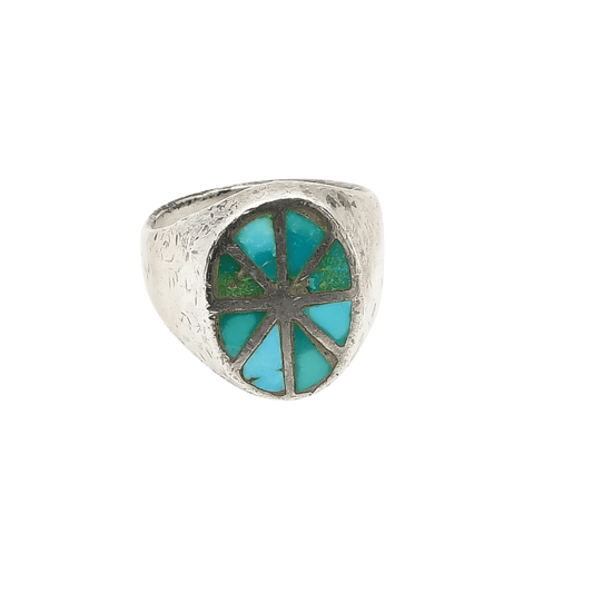 Vintage Zuni Ring of Channel Inlay Turquoise - Turquoise & Tufa