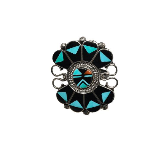 Vintage Zuni Sunface Ring by Benji and Shirley Tzuni - Turquoise & Tufa