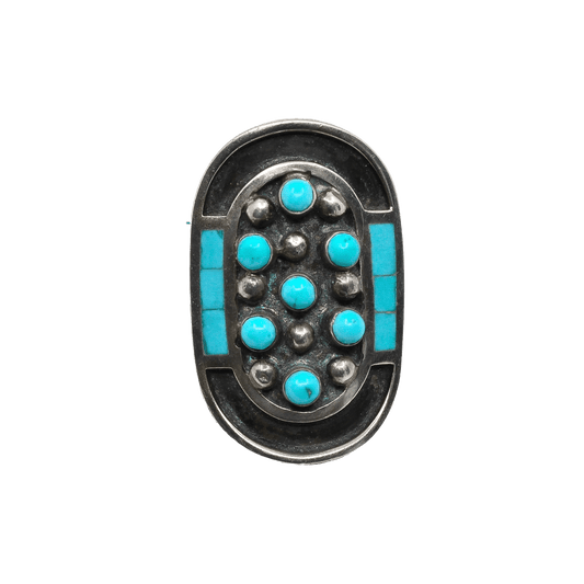 Vintage Zuni Turquoise Inlay Ring by JoBeth Mayes - Turquoise & Tufa