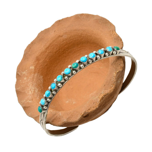 Vintage Zuni Turquoise Snake Eye Narrow Bracelet - Turquoise & Tufa