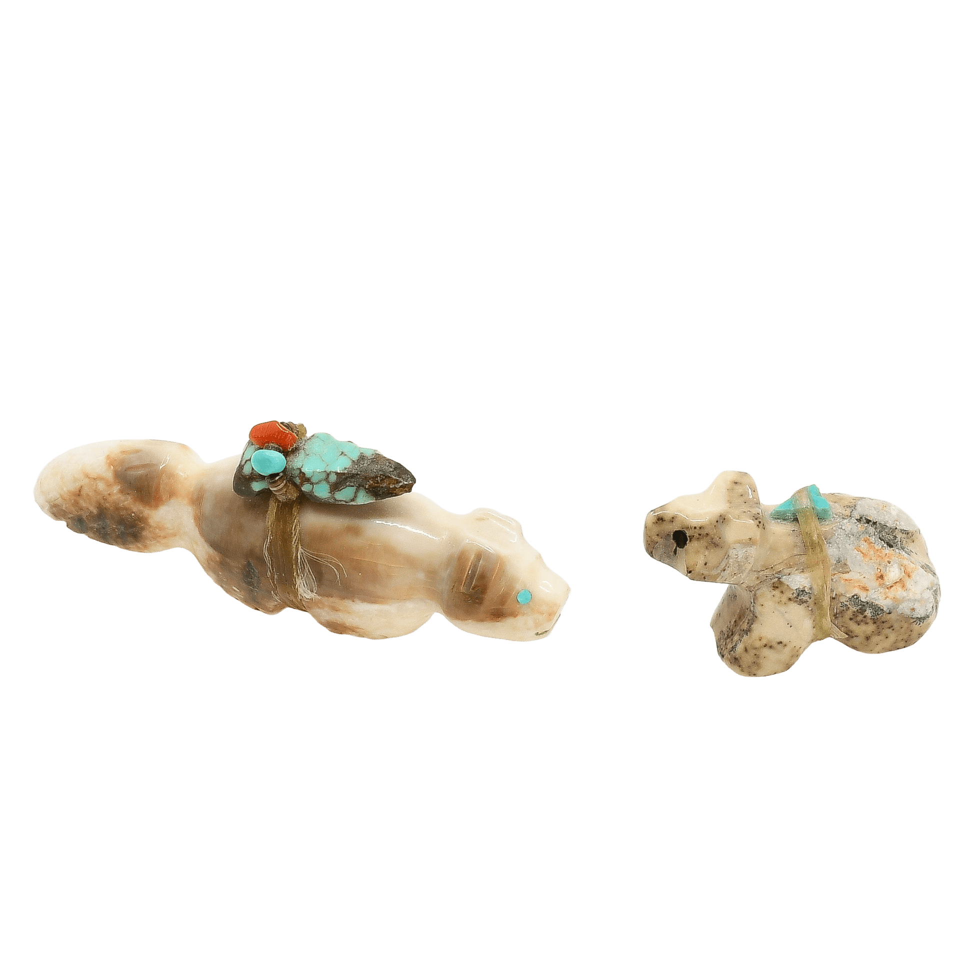 Vintage Zuni Wolf and Bear Cub Fetishes - Turquoise & Tufa