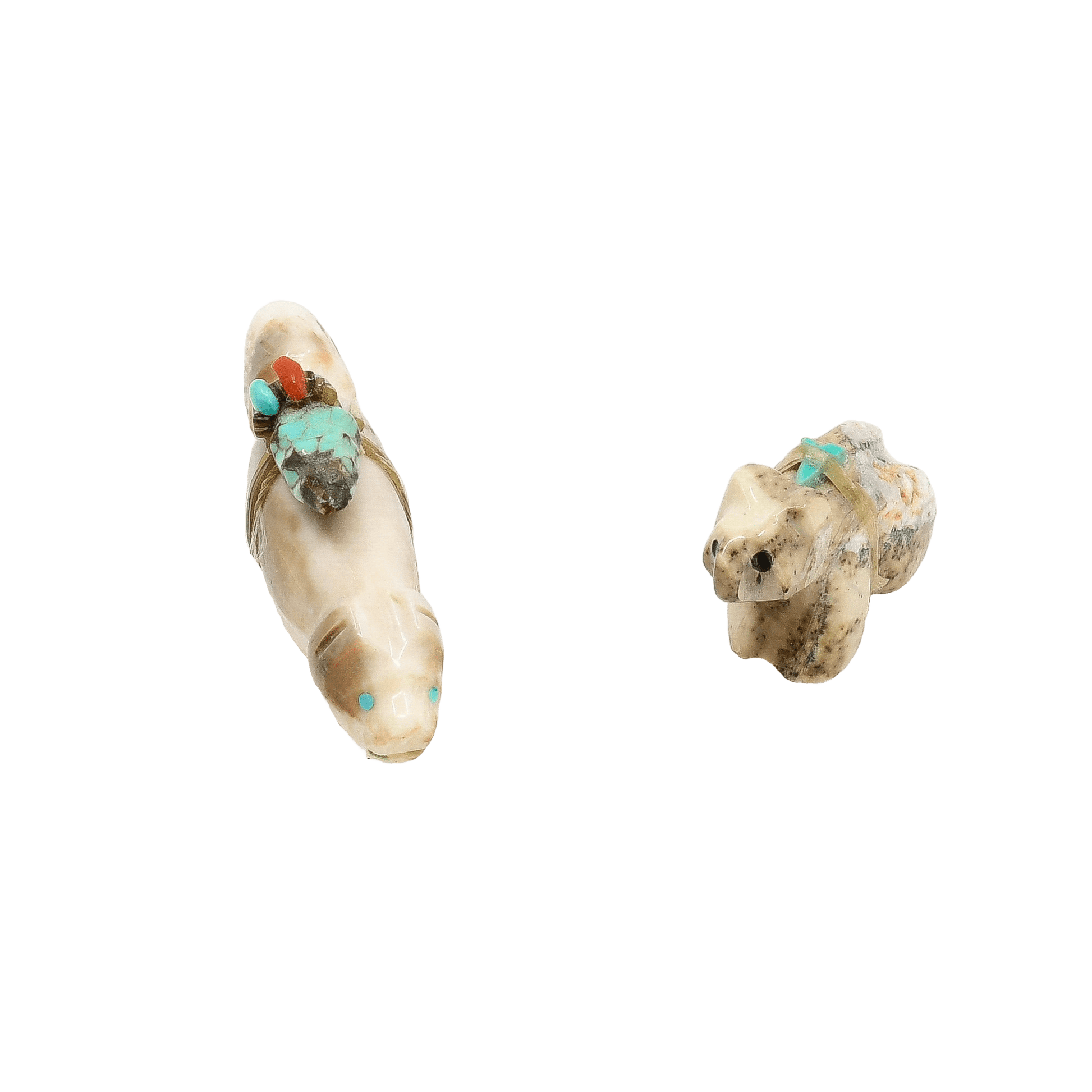 Vintage Zuni Wolf and Bear Cub Fetishes - Turquoise & Tufa