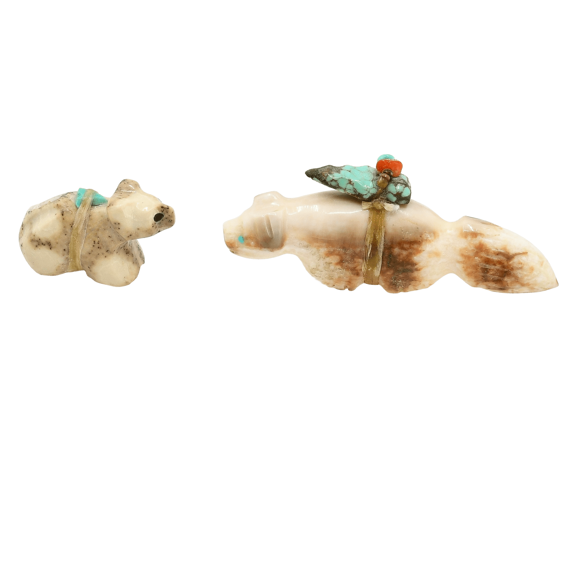 Vintage Zuni Wolf and Bear Cub Fetishes - Turquoise & Tufa
