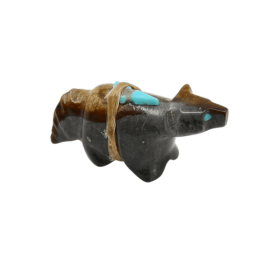 Vintage Zuni Wolf Fetish By Florentino Martinez and Harriet Byers Martinez - Turquoise & Tufa