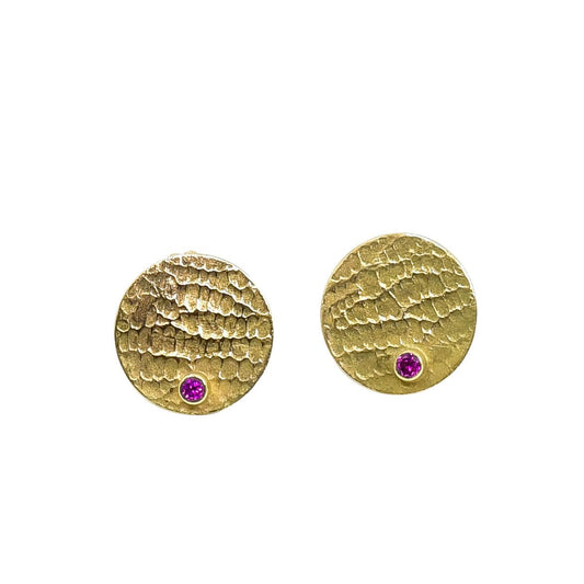 14kt Gold Disc Earrings By Keri Ataumbi - Turquoise & Tufa