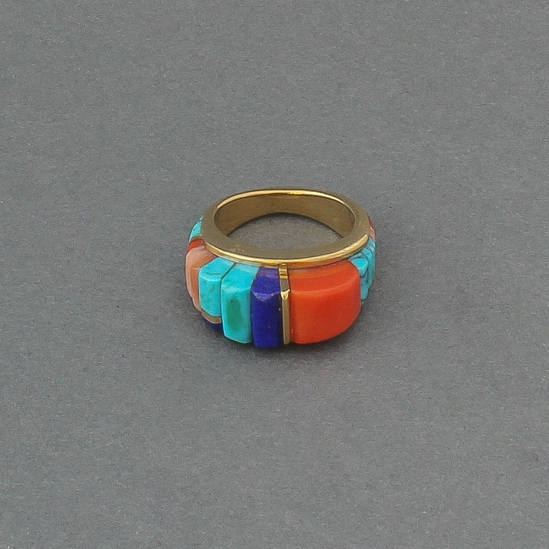 18kt Gold Height Inlay Ring By Sonwai - Turquoise & Tufa