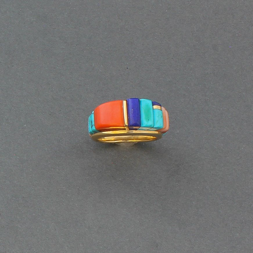 18kt Gold Height Inlay Ring By Sonwai - Turquoise & Tufa