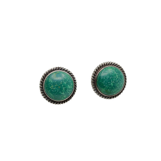 1950's Navajo Earrings Set With Green Turquoise Stones - Turquoise & Tufa