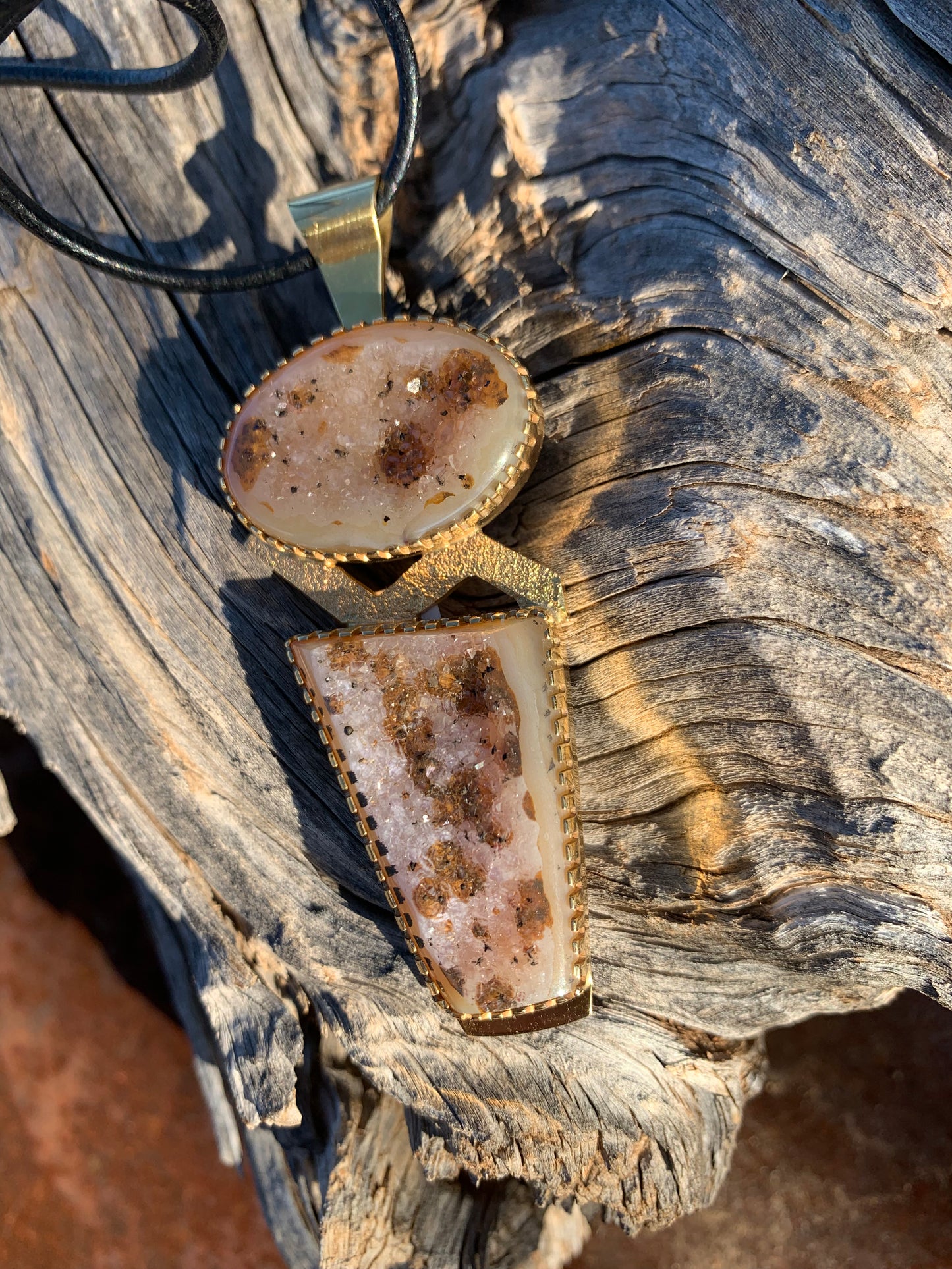 Gail Bird And Yazzie Johnson Pendant of Spotted Drusy Quartz in 18kt