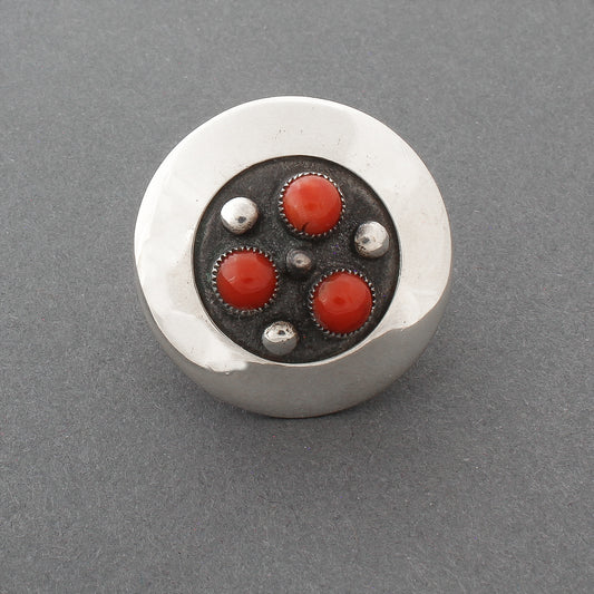 Small Silver Pin With Red Coral By Frank Patania Sr.