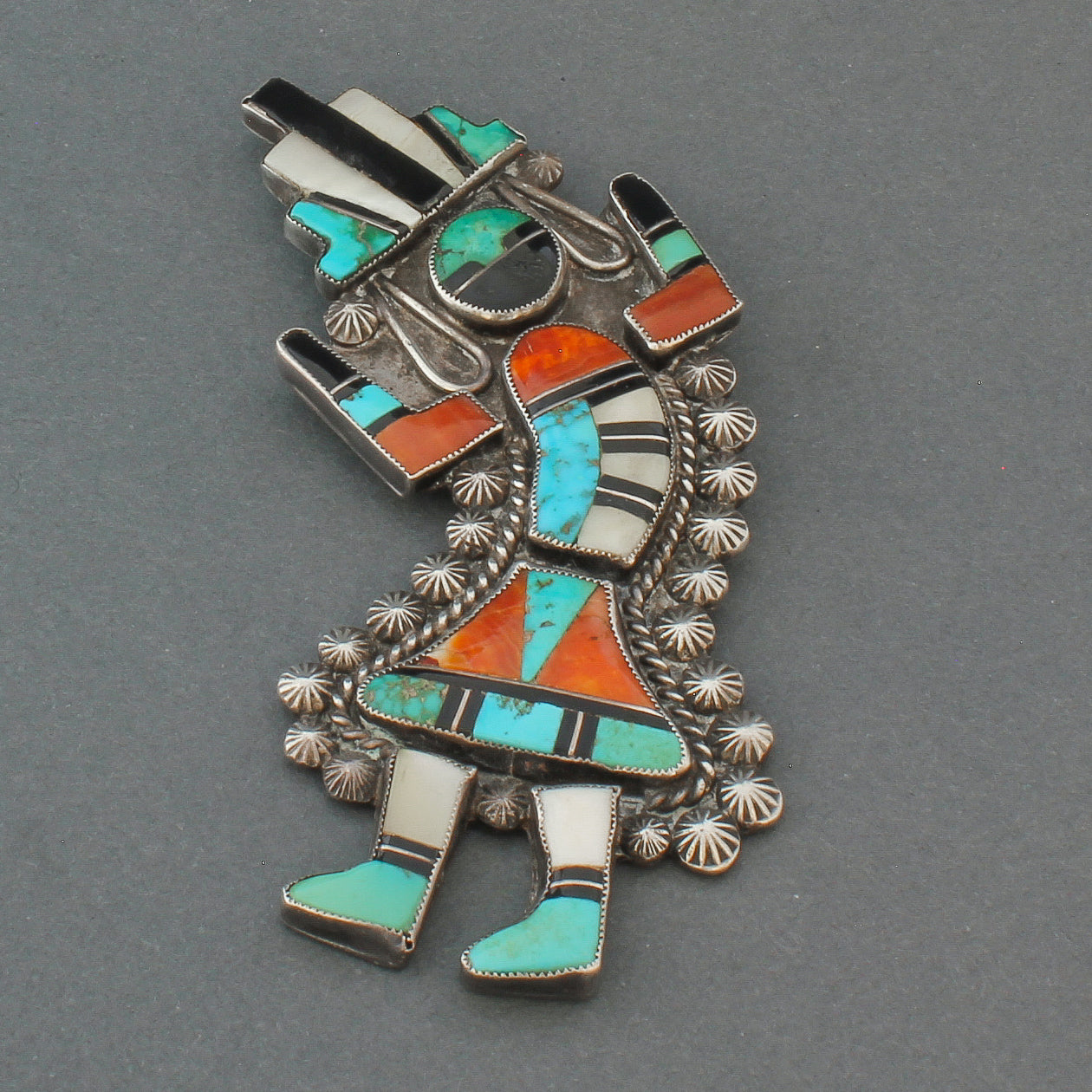 Large Zuni Rainbow Man Pin of Inlay Circa 1945