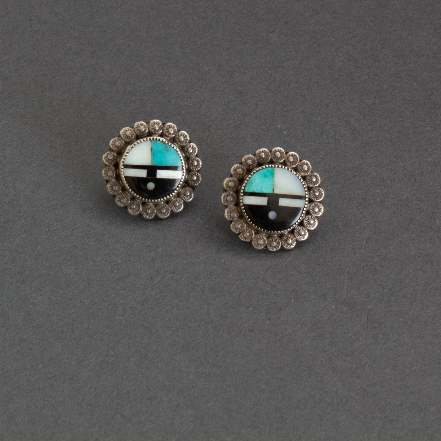 Vintage Zuni Inlay Sunface Earrings