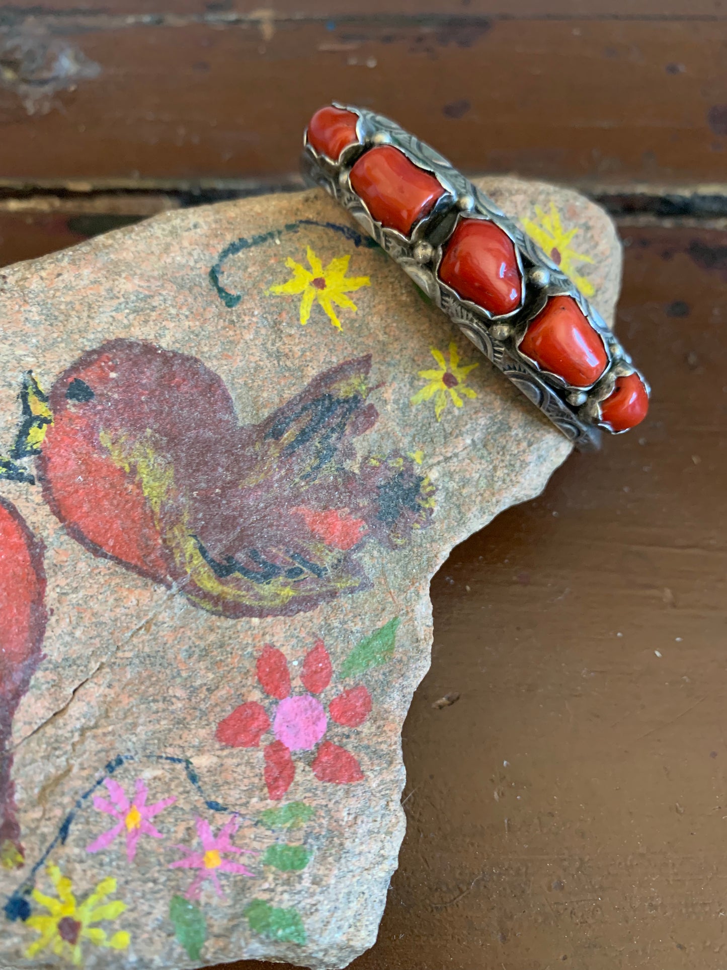 Vintage Navajo Coral Bracelet - Turquoise & Tufa