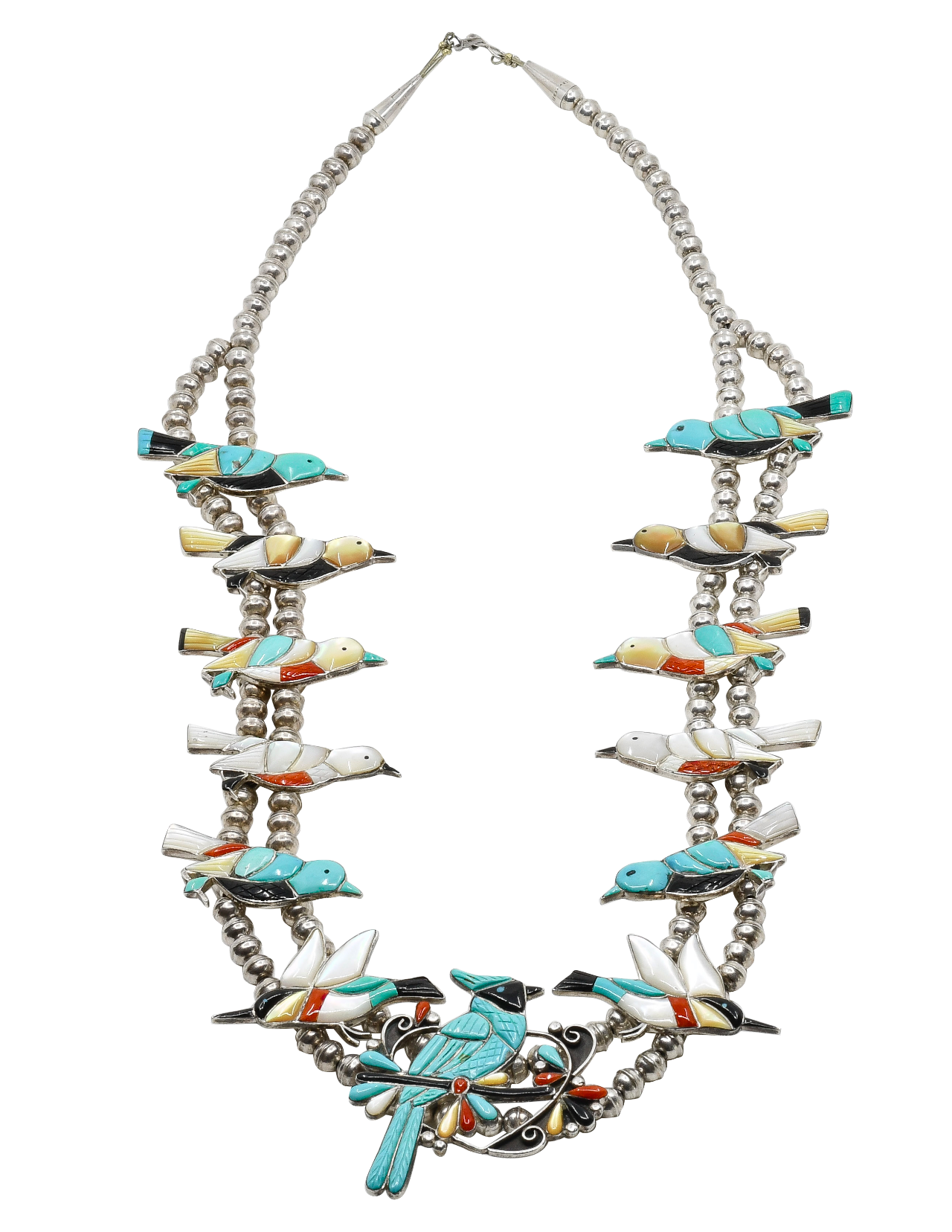 Vintage Zuni Inlay Bird Necklace of TurquoiseVintage Zuni Inlay Bird Necklace of Turquoise