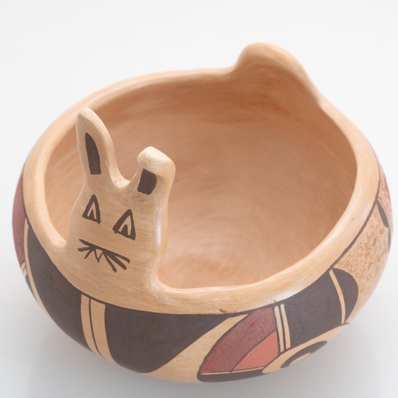 A Hopi Easter Bunny Polychrome Pottery Bowl - Turquoise & Tufa