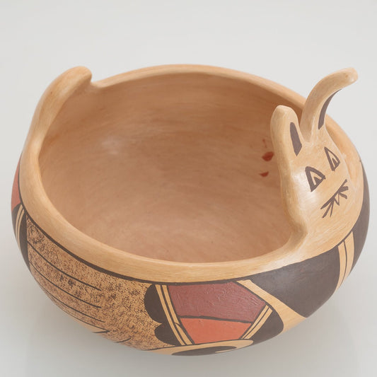 A Hopi Easter Bunny Polychrome Pottery Bowl - Turquoise & Tufa