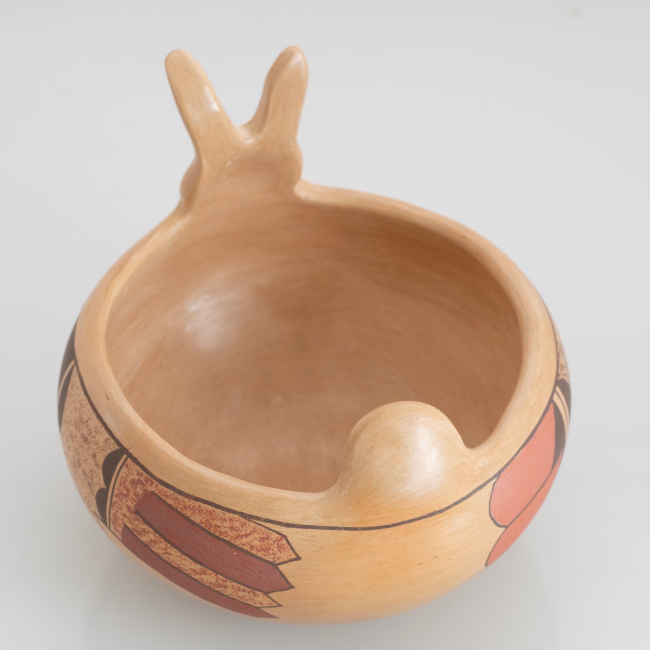 A Hopi Easter Bunny Polychrome Pottery Bowl - Turquoise & Tufa