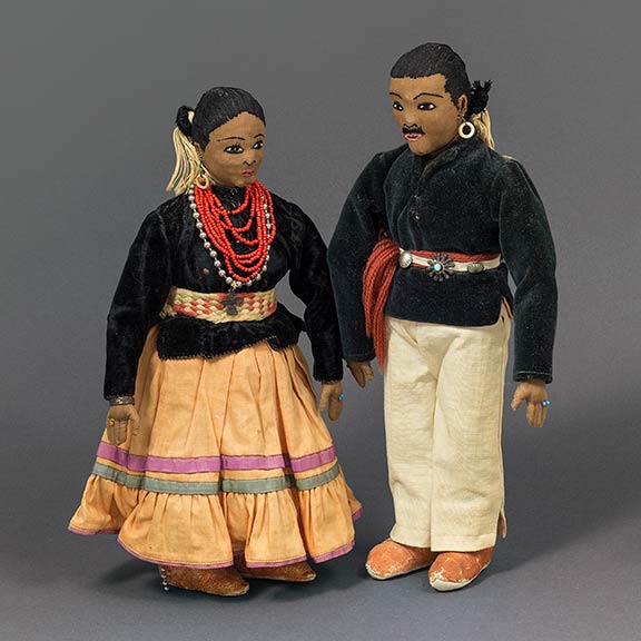 A Vintage Pair of Navajo Dolls in Traditional Dress - Turquoise & Tufa