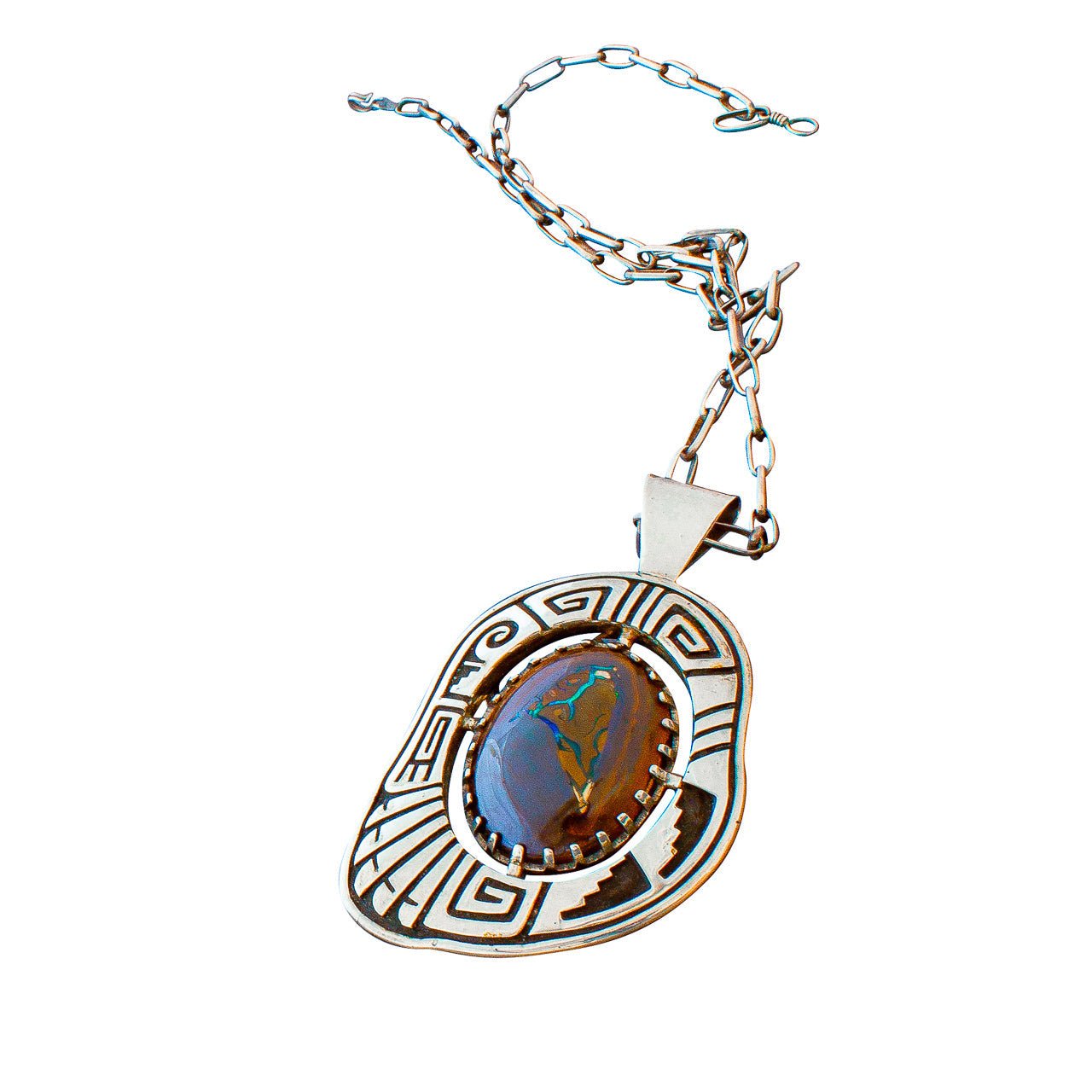 Abraham Begay Necklace of Overlay Silver Set With Boulder Opal - Turquoise & Tufa