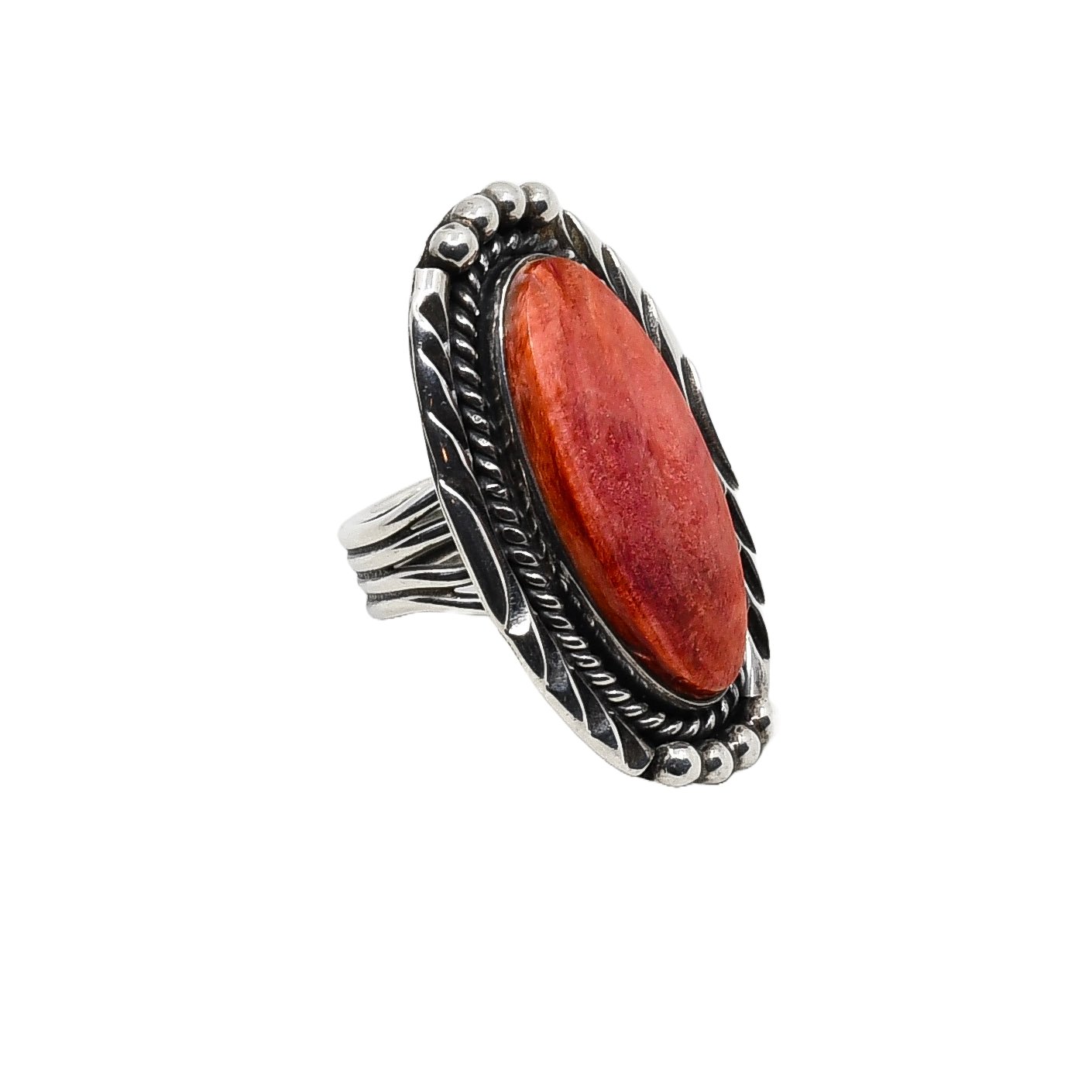 Albert Lee Ring of Red Spiny Oyster Stone – Turquoise & Tufa