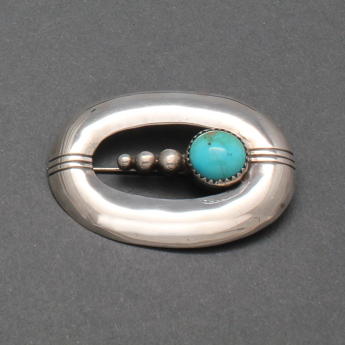 Alberto Contreras Sr. Silver and Turquoise Pin - Turquoise & Tufa