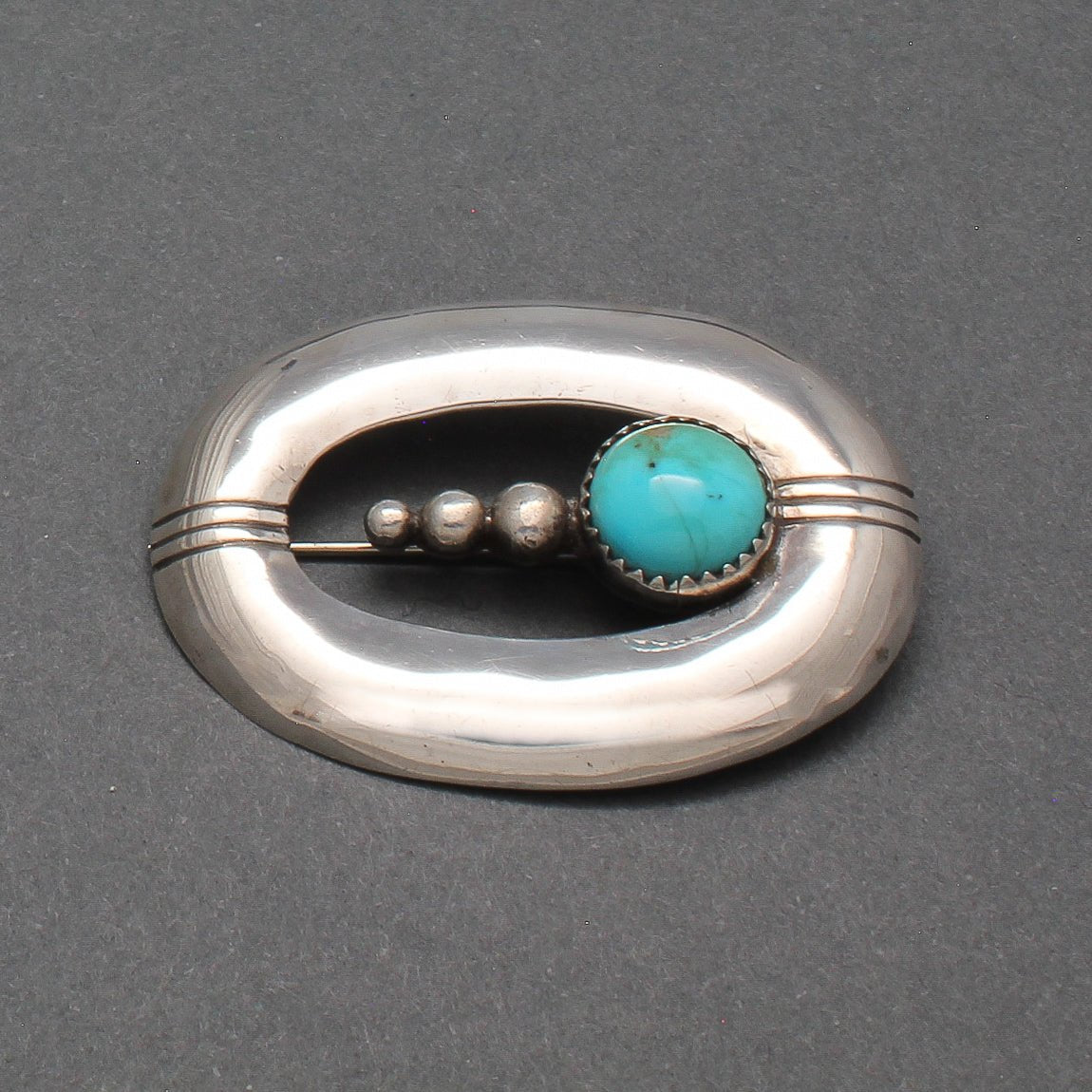 Alberto Contreras Sr. Silver and Turquoise Pin - Turquoise & Tufa